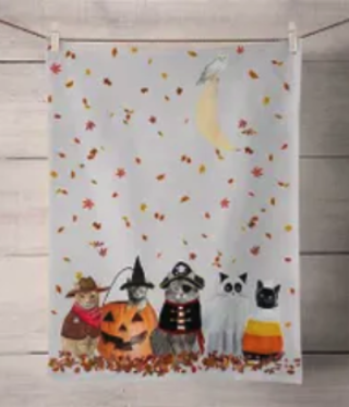 available at m. lynne designs halloween cats tea towel