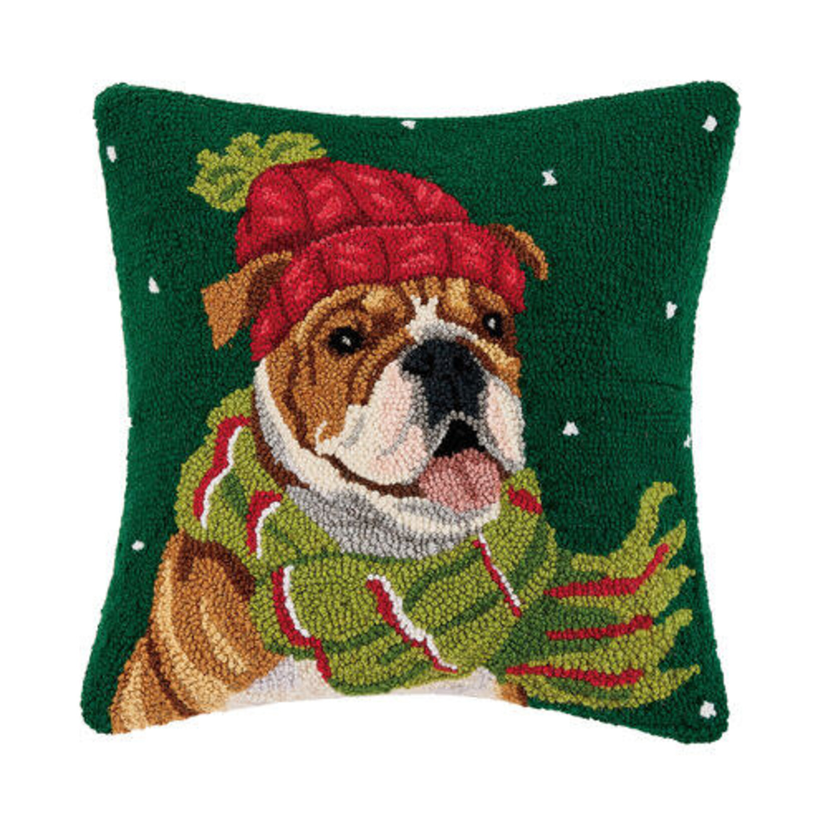 m. lynne designs holiday bulldog with hat hook pillow