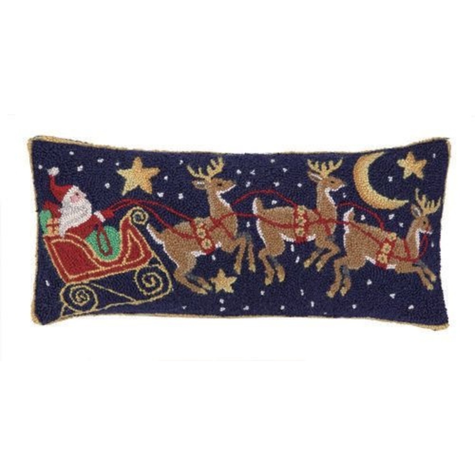 available at m. lynne designs santa three reindeer hook pillow