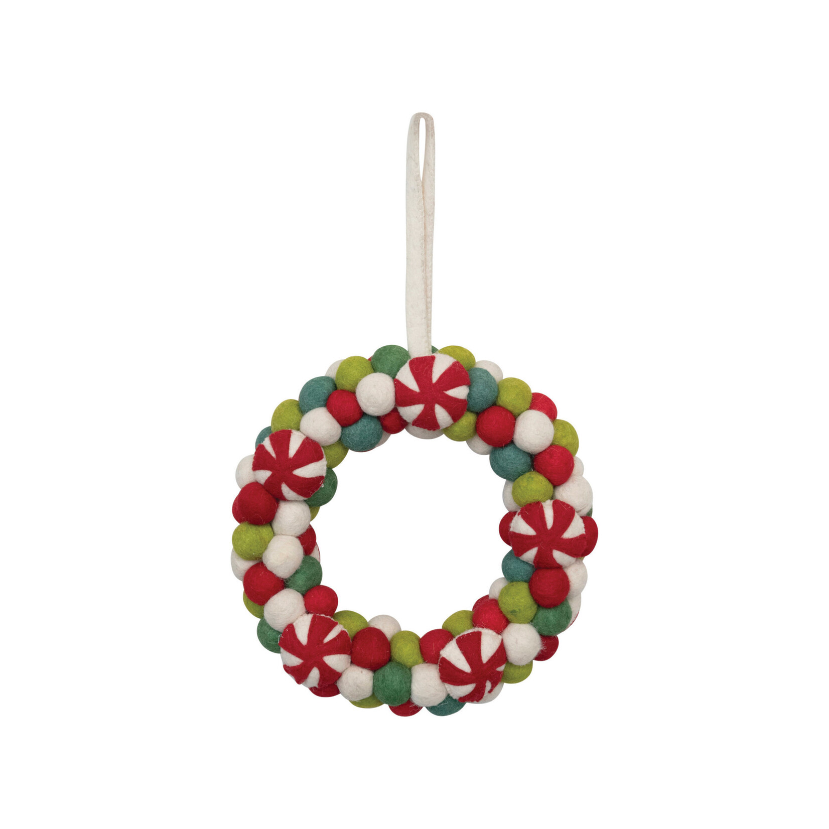 m. lynne designs felt peppermint wreath with red, white & green