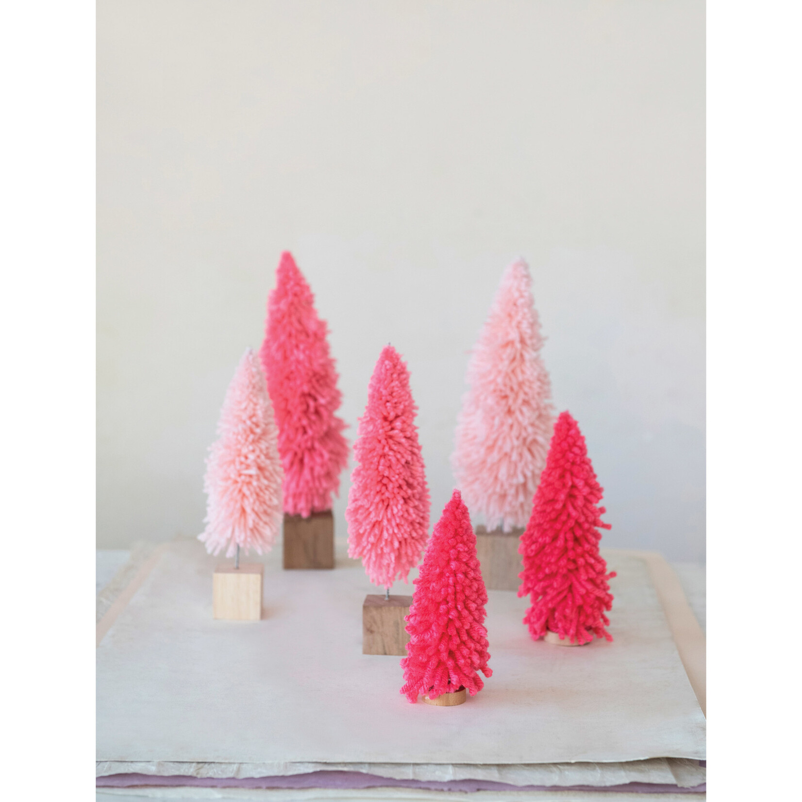 m. lynne designs pink fabric yarn tree with wood base