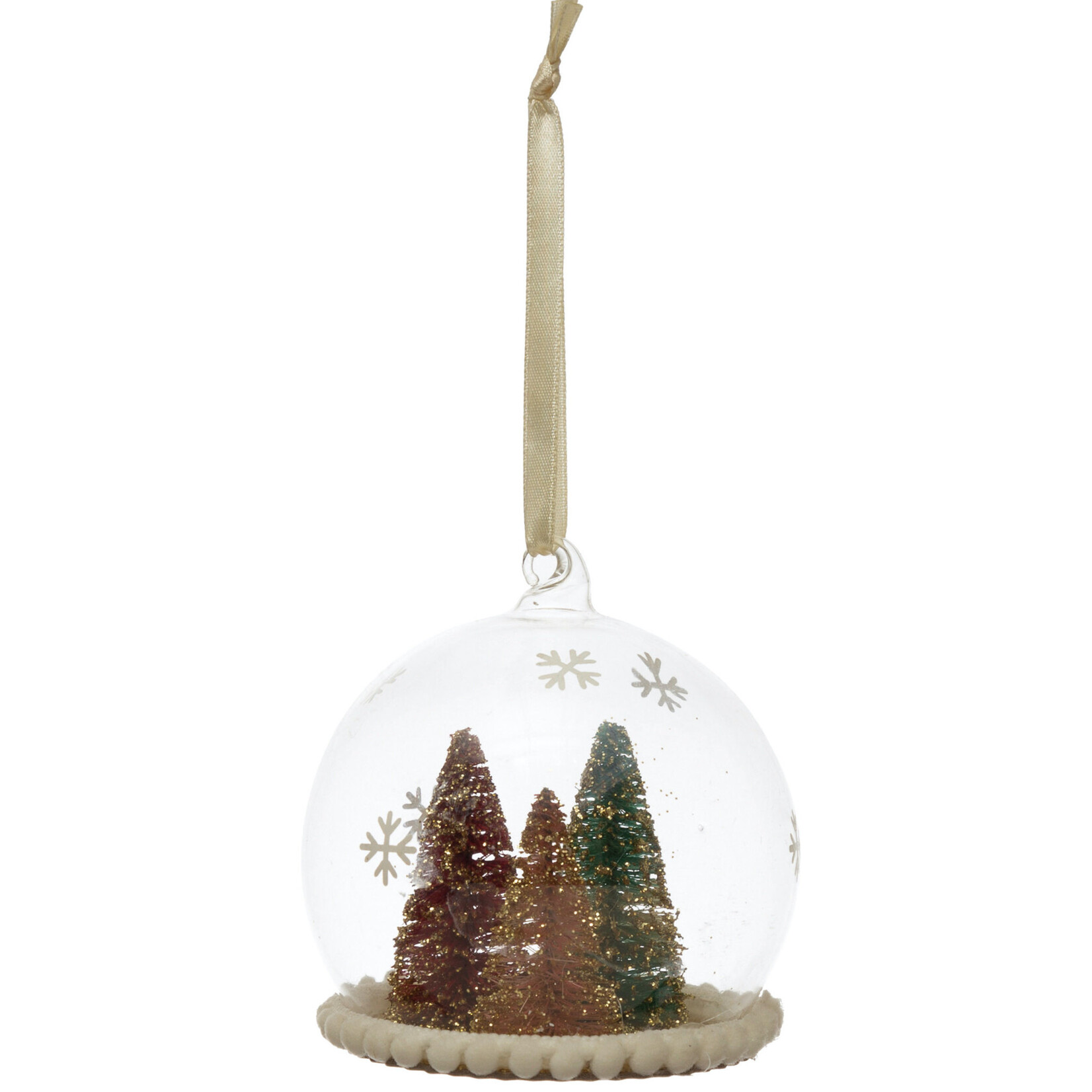 m. lynne designs glass globe ornament with bottlebrush trees