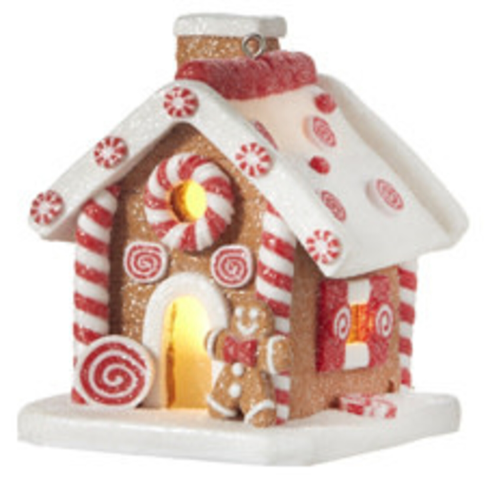 m. lynne designs lighted gingerbread house ornament, red & white
