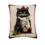 m. lynne designs holiday black cat with cardinal hook pillow