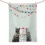 m. lynne designs festive cat trio bright tea towel