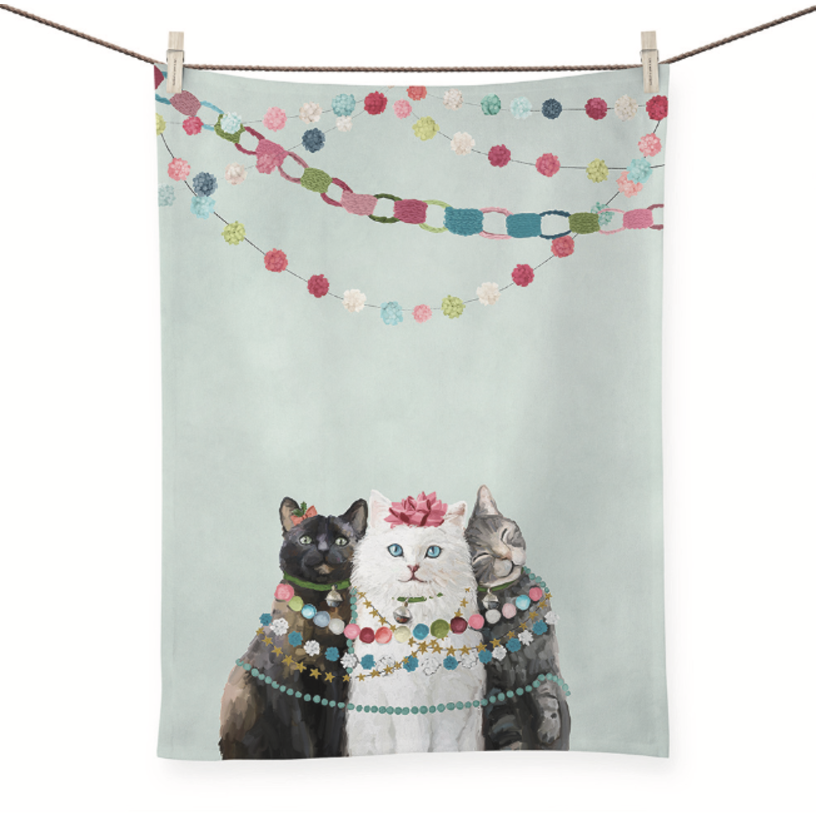 m. lynne designs festive cat trio bright tea towel
