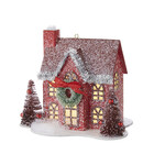 m. lynne designs red lighted paper house ornament