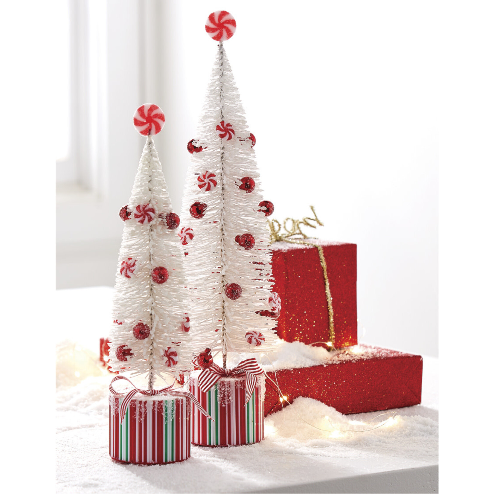 m. lynne designs peppermint bottlebrush tree on present