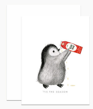 Penguin Drinking Eggnog Card