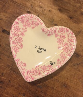 available at m. lynne designs Vintage Heart Dish I Love Us
