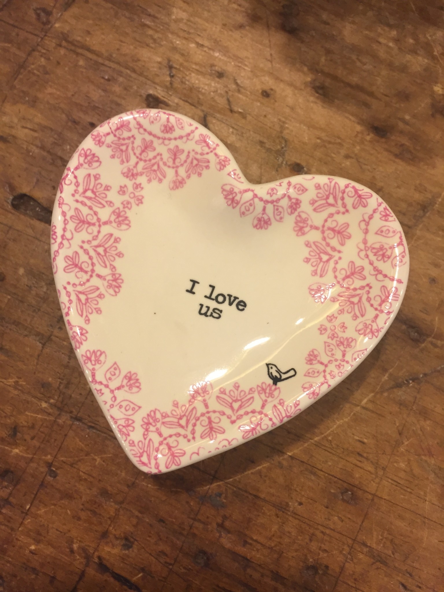 available at m. lynne designs Vintage Heart Dish I Love Us