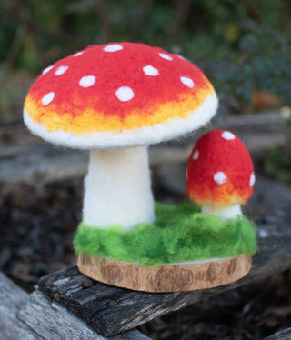Felt Mushroom on Wooden Base