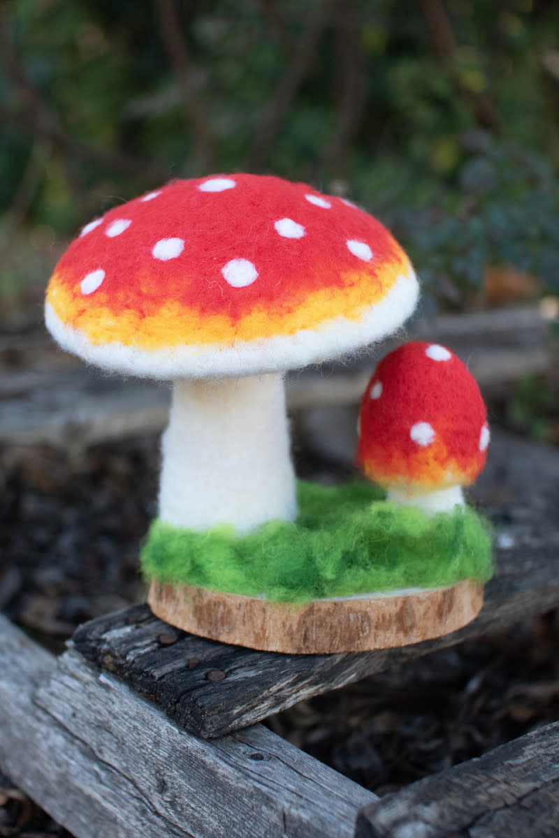 available at m. lynne designs Felt Mushroom on Wooden Base