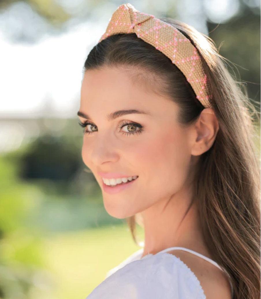 available at m. lynne designs Headband, Knotted Straw, Pink