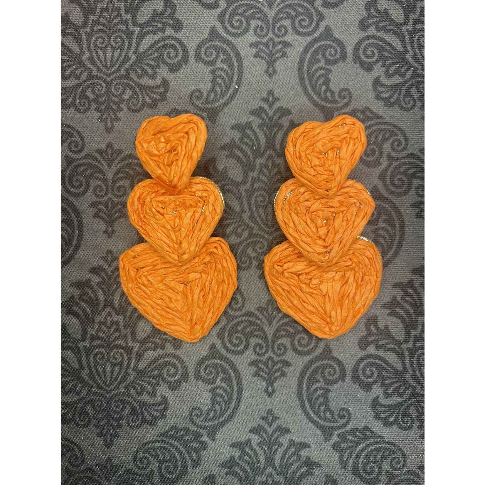 m. lynne designs orange triple heart earring