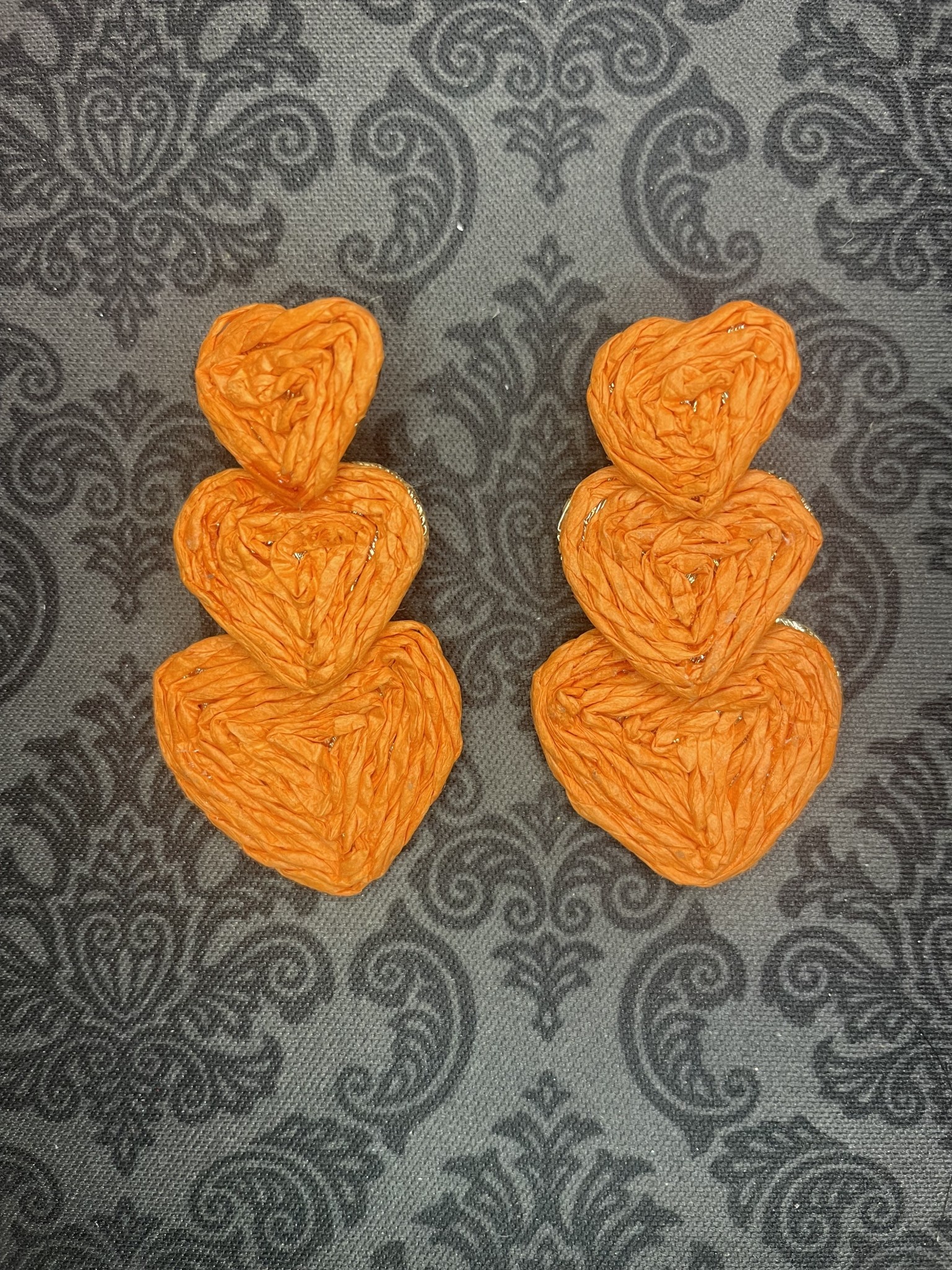 available at m. lynne designs Orange Triple Heart Earring