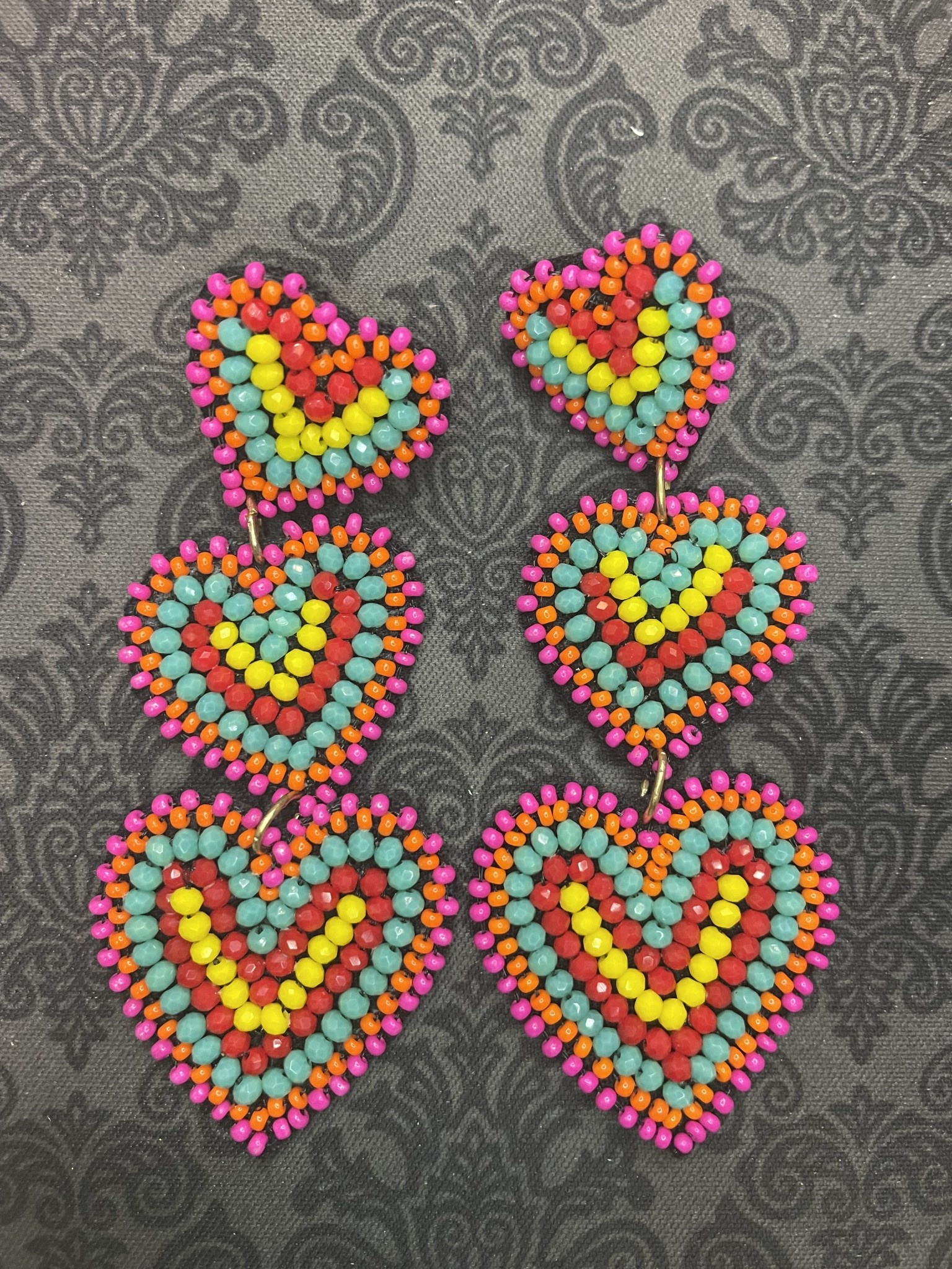 Multi Heart Triple Drop Earrings