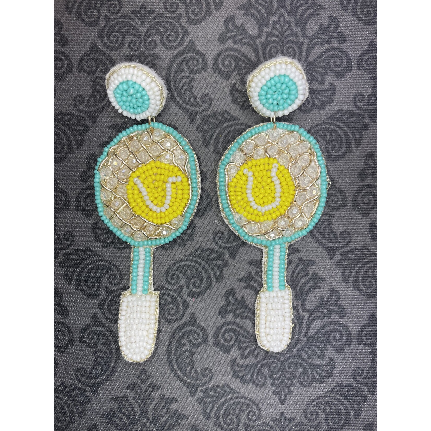 m. lynne designs beaded tennis racket earring