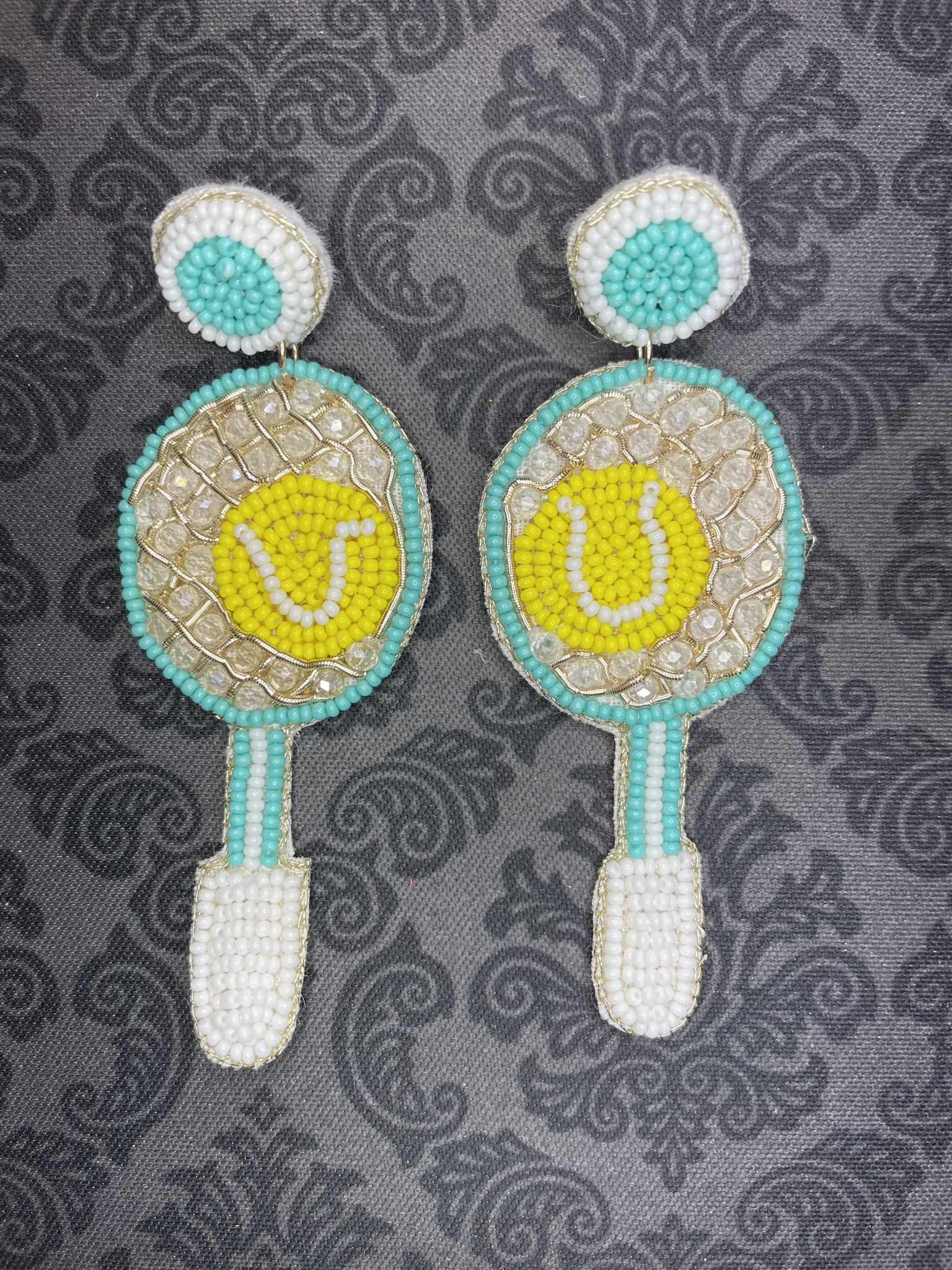 available at m. lynne designs beaded tennis racket earring