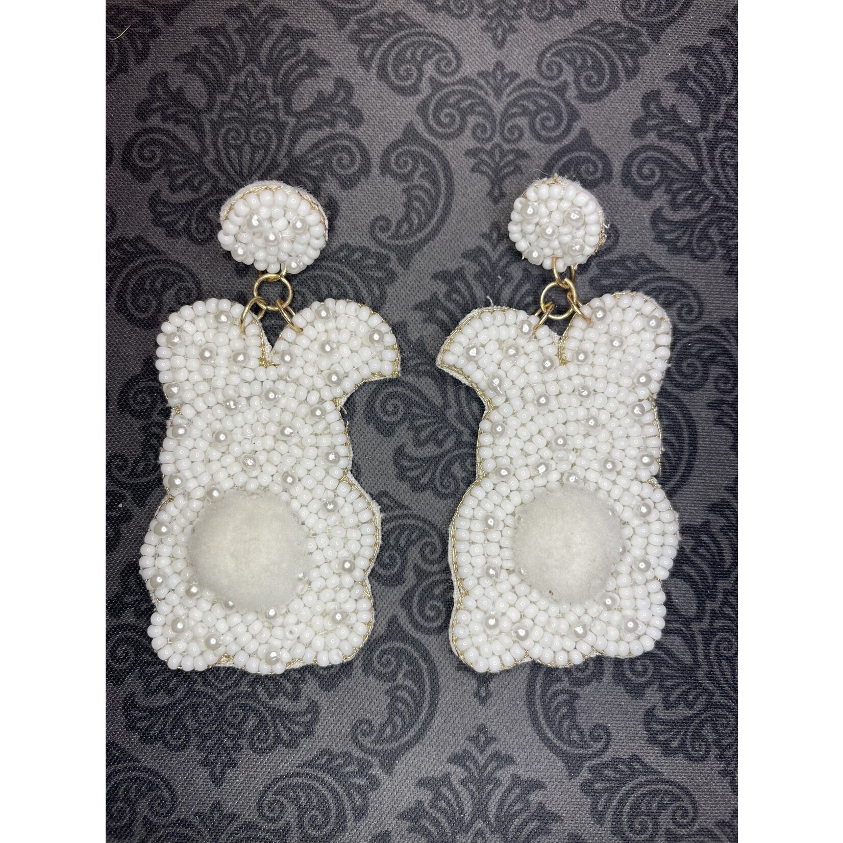 m. lynne designs white beaded bunny earring