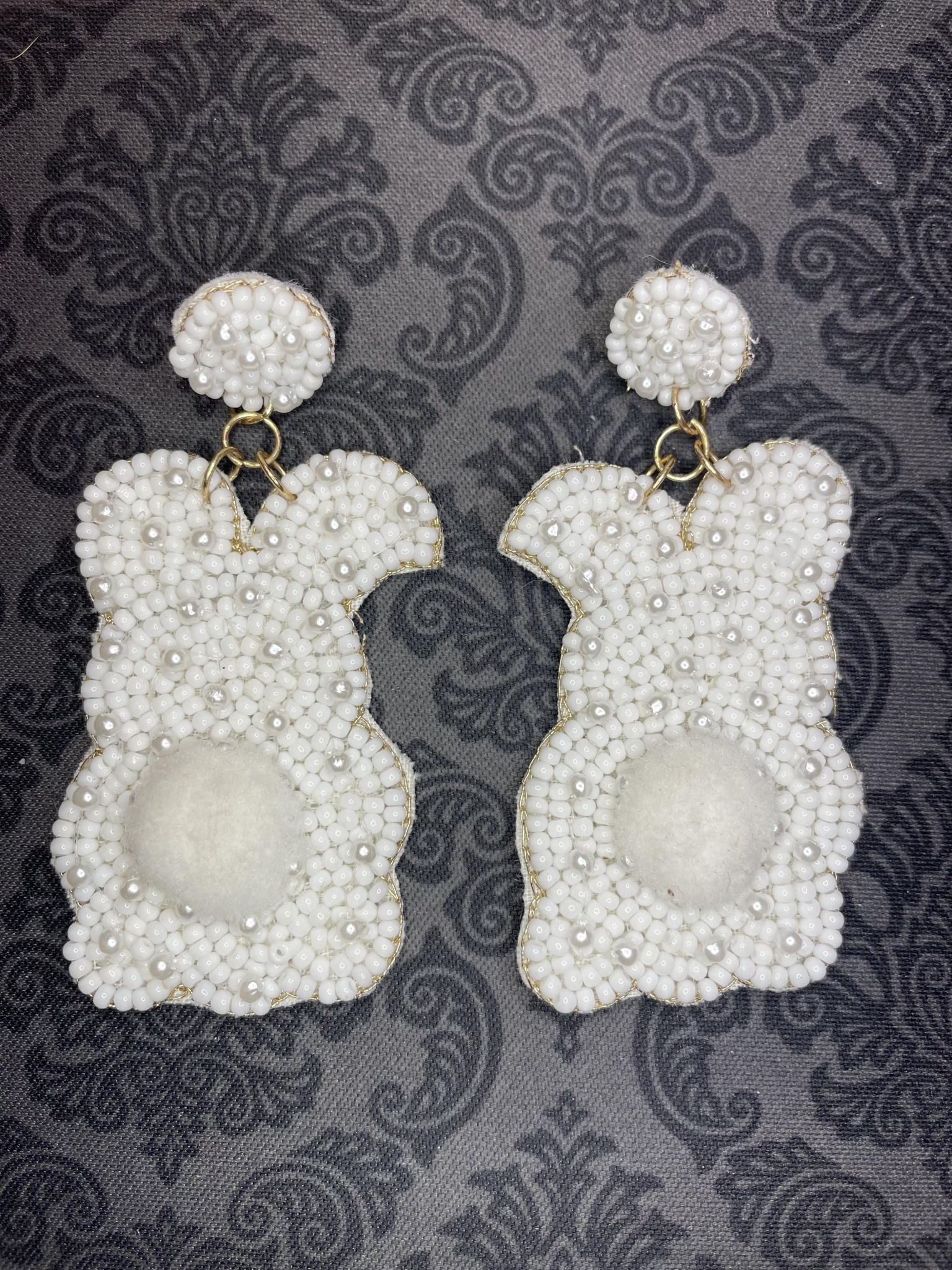 available at m. lynne designs White Beaded Bunny Earring