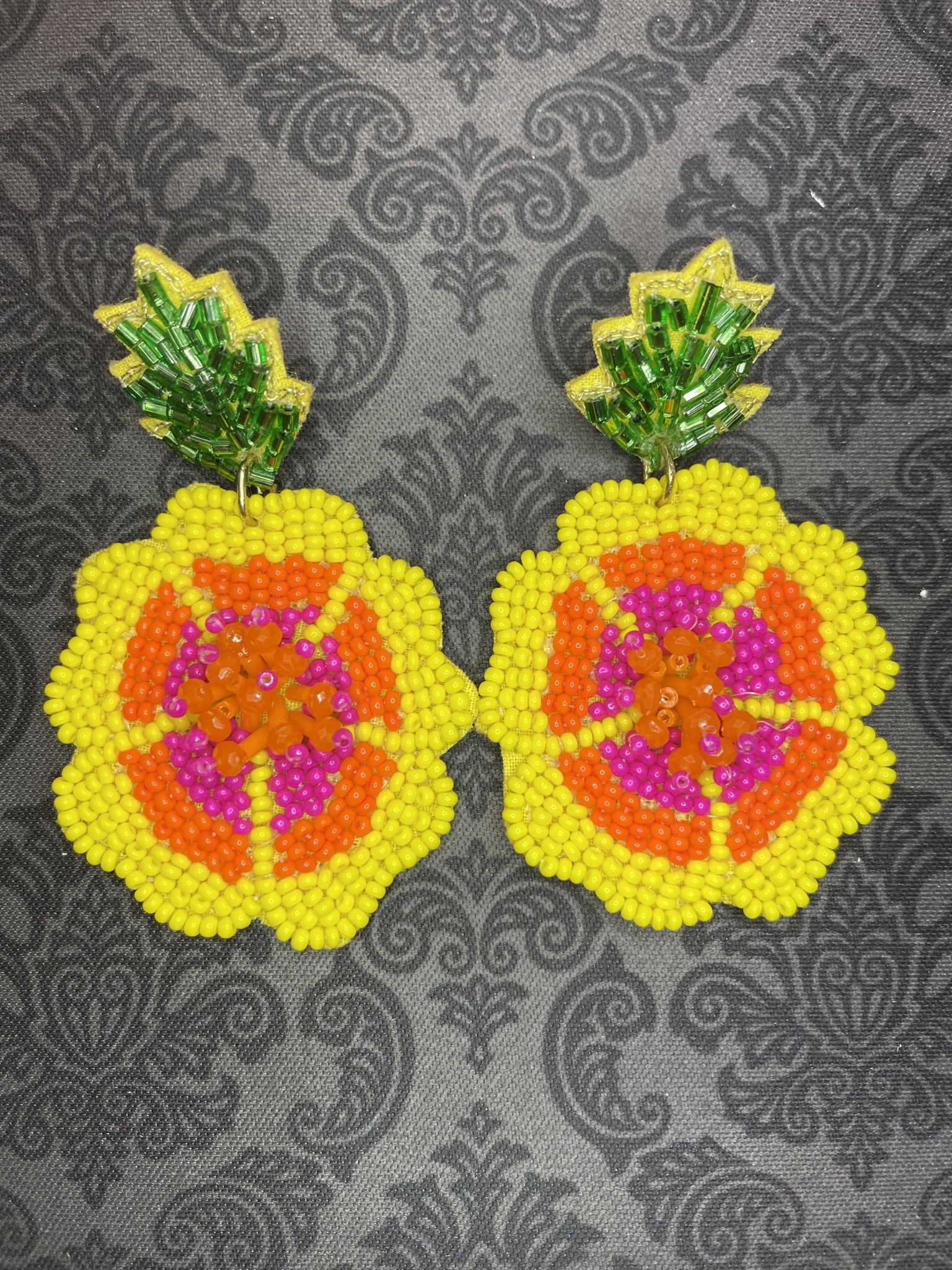 available at m. lynne designs Beaded Funky Pineapple Earring