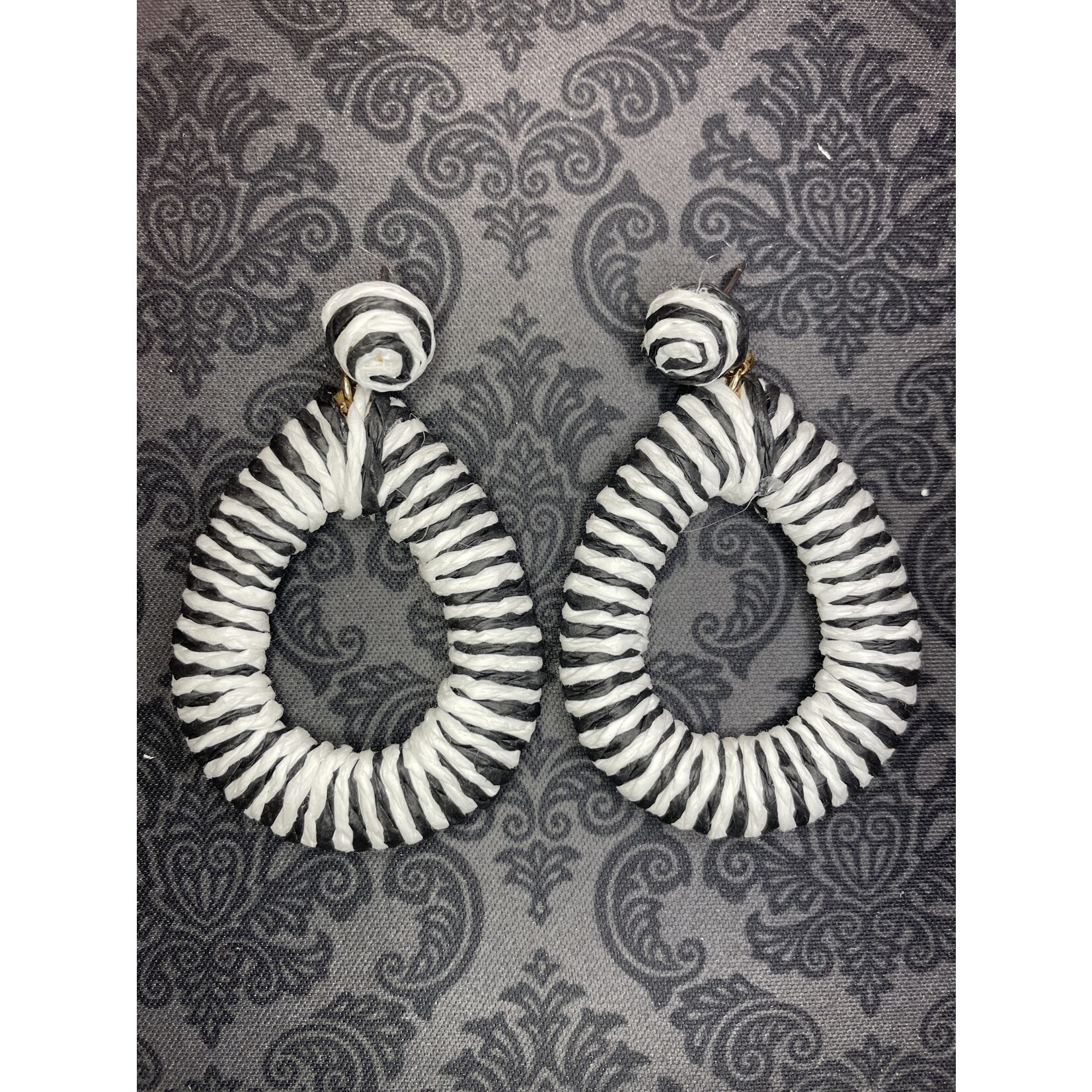 m. lynne designs black and white raffia teardrop earring