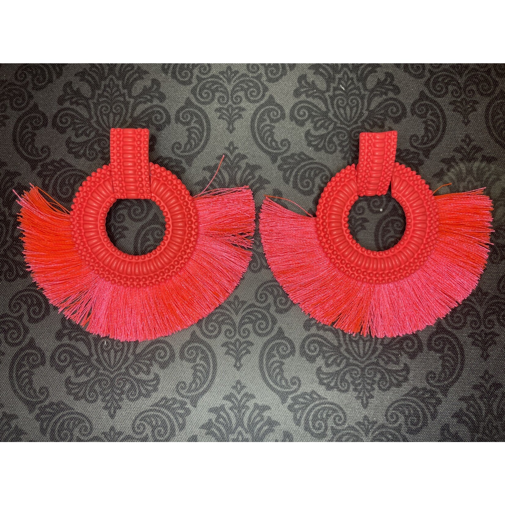 m. lynne designs neon pink round with fringe earring