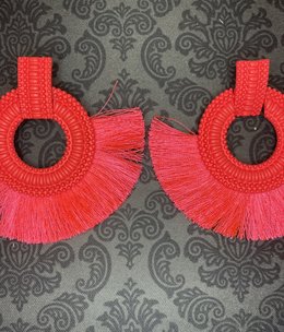 available at m. lynne designs Neon Pink Round with Fringe Earring