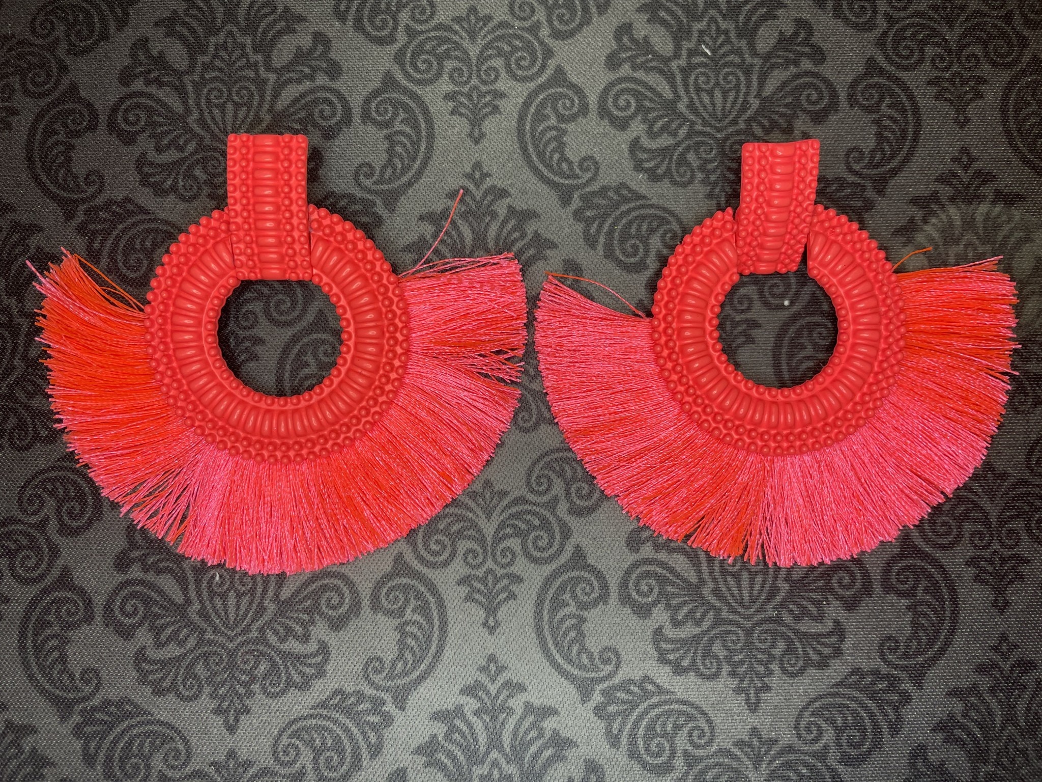 available at m. lynne designs Neon Pink Round with Fringe Earring