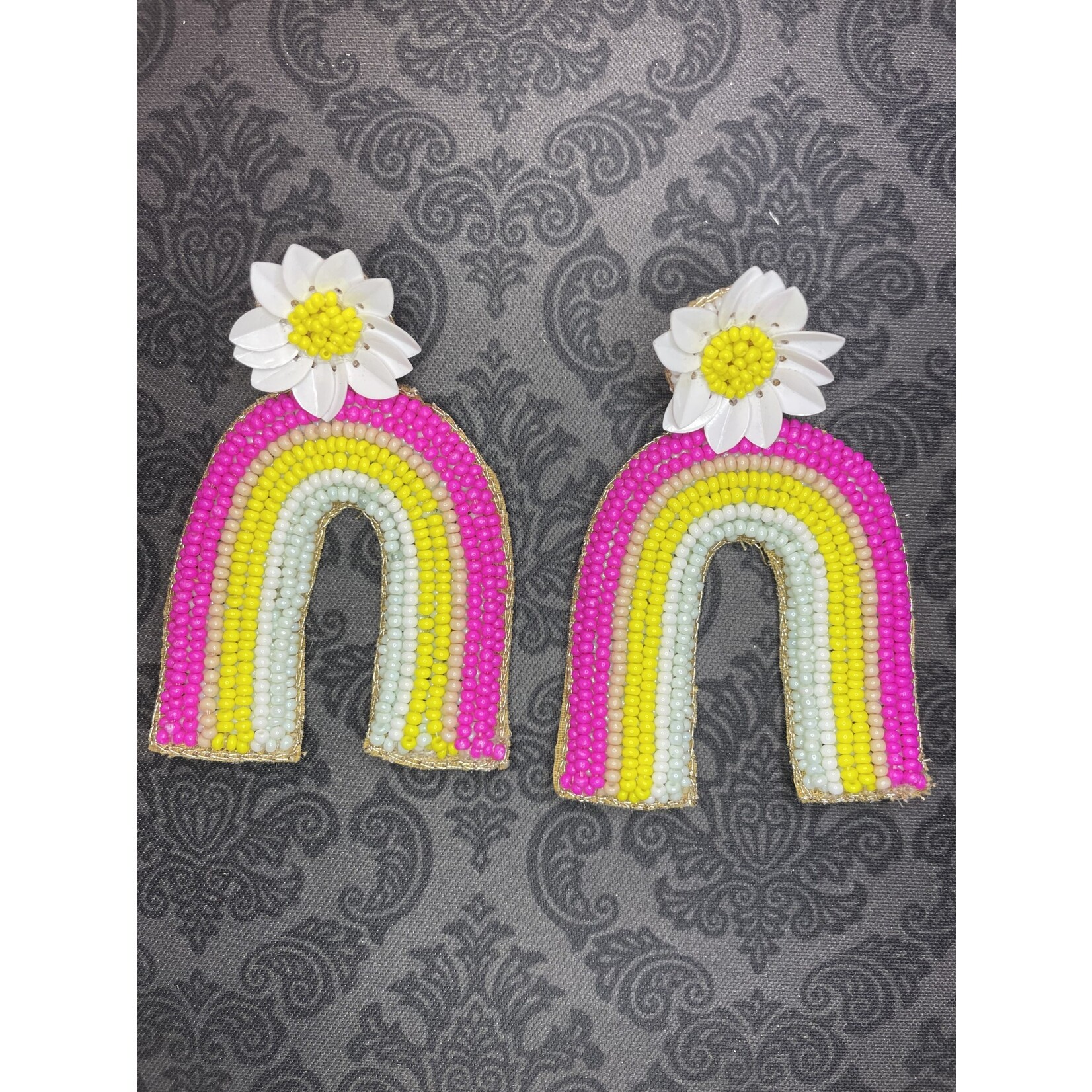 m. lynne designs pink and yellow beaded rainbow earring