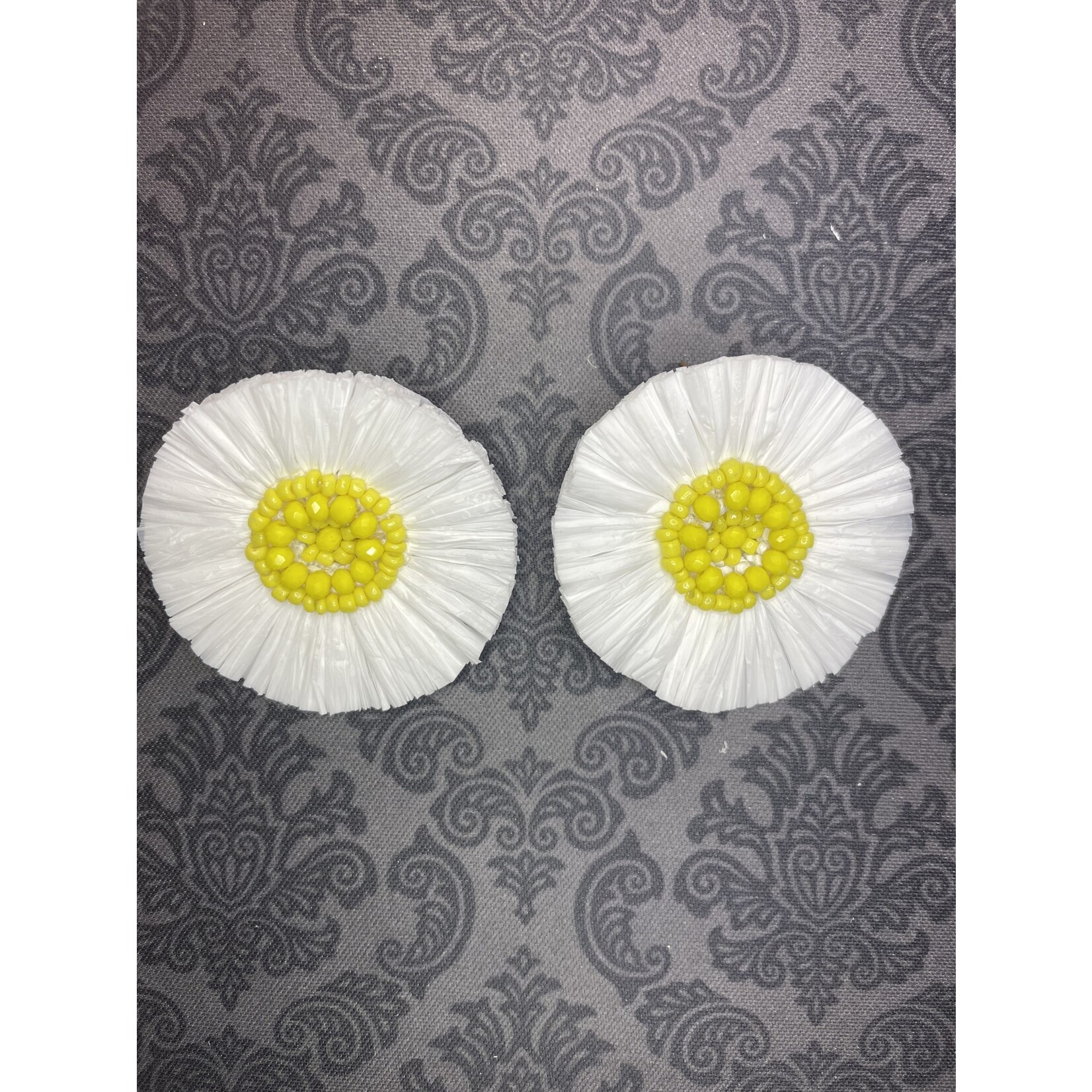 m. lynne designs white raffia with yellow bead center earring