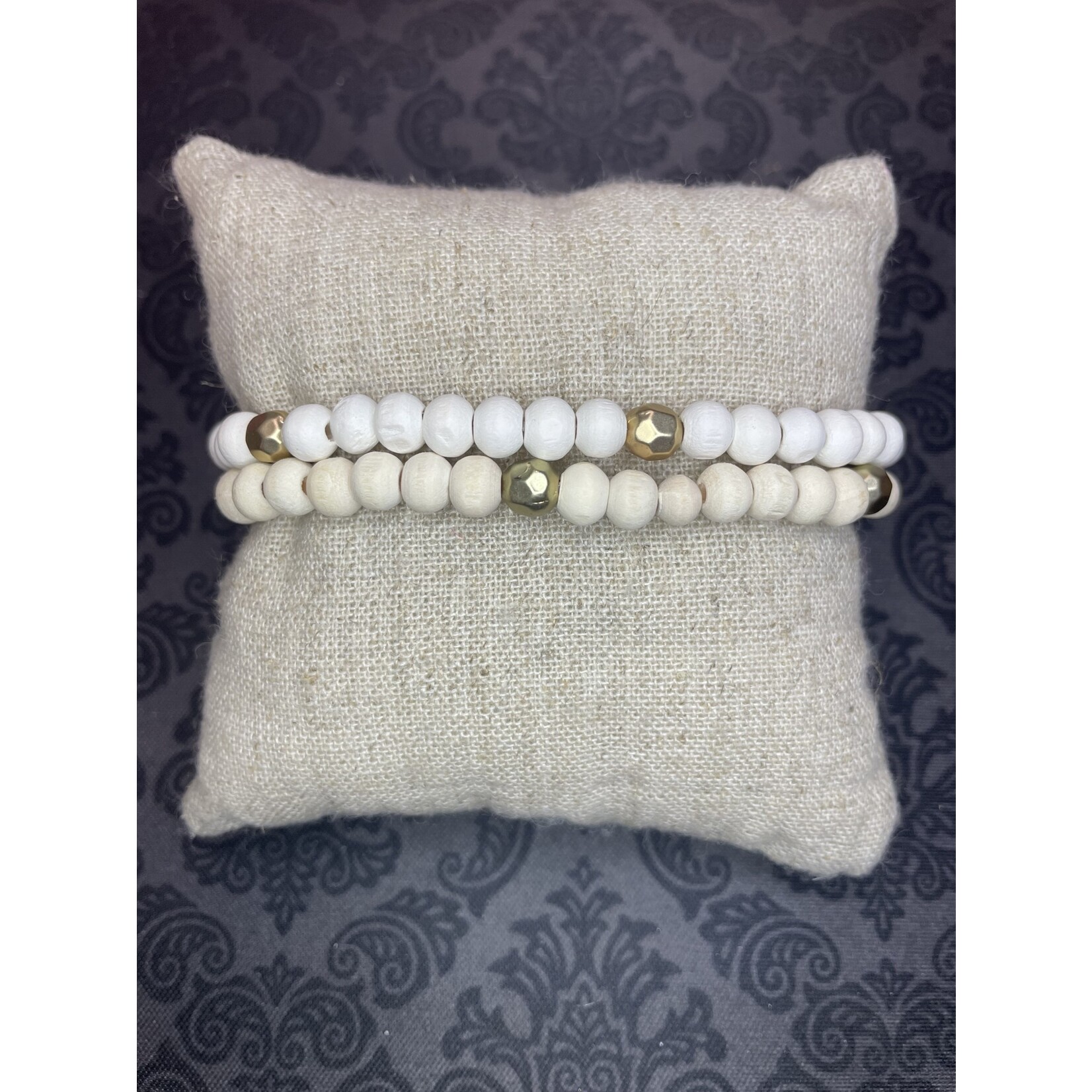 m. lynne designs white bead with gold accent bracelet