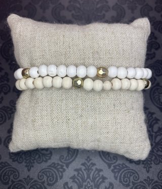 available at m. lynne designs White Bead with Gold Accent Bracelet