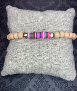 available at m. lynne designs Tan Bead with Gold Accents and Colorful Slices Bracelet