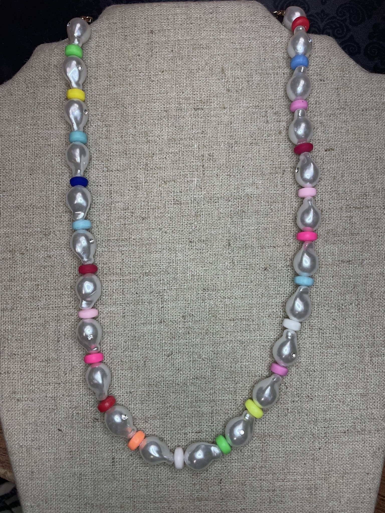 available at m. lynne designs Pearl with Colorful Slices Necklace