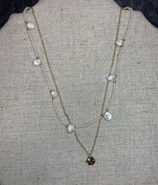 available at m. lynne designs Double link Pearl and Gold with Drop Necklace