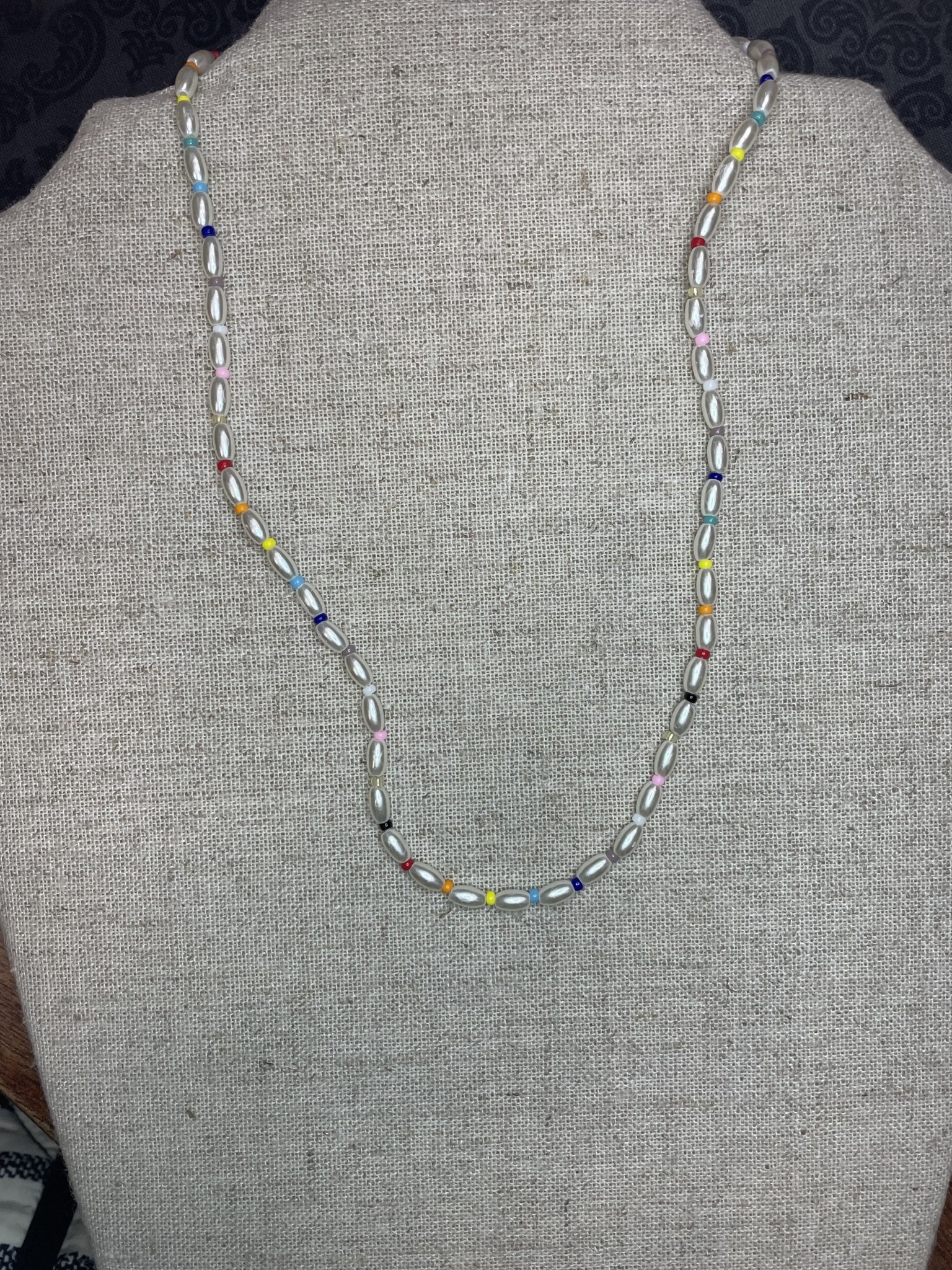 available at m. lynne designs Slender Pearl with Colorful Slice, Small Necklace