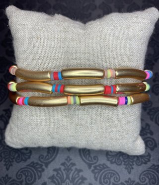 available at m. lynne designs Gold Bar with Colorful Slices Bracelet