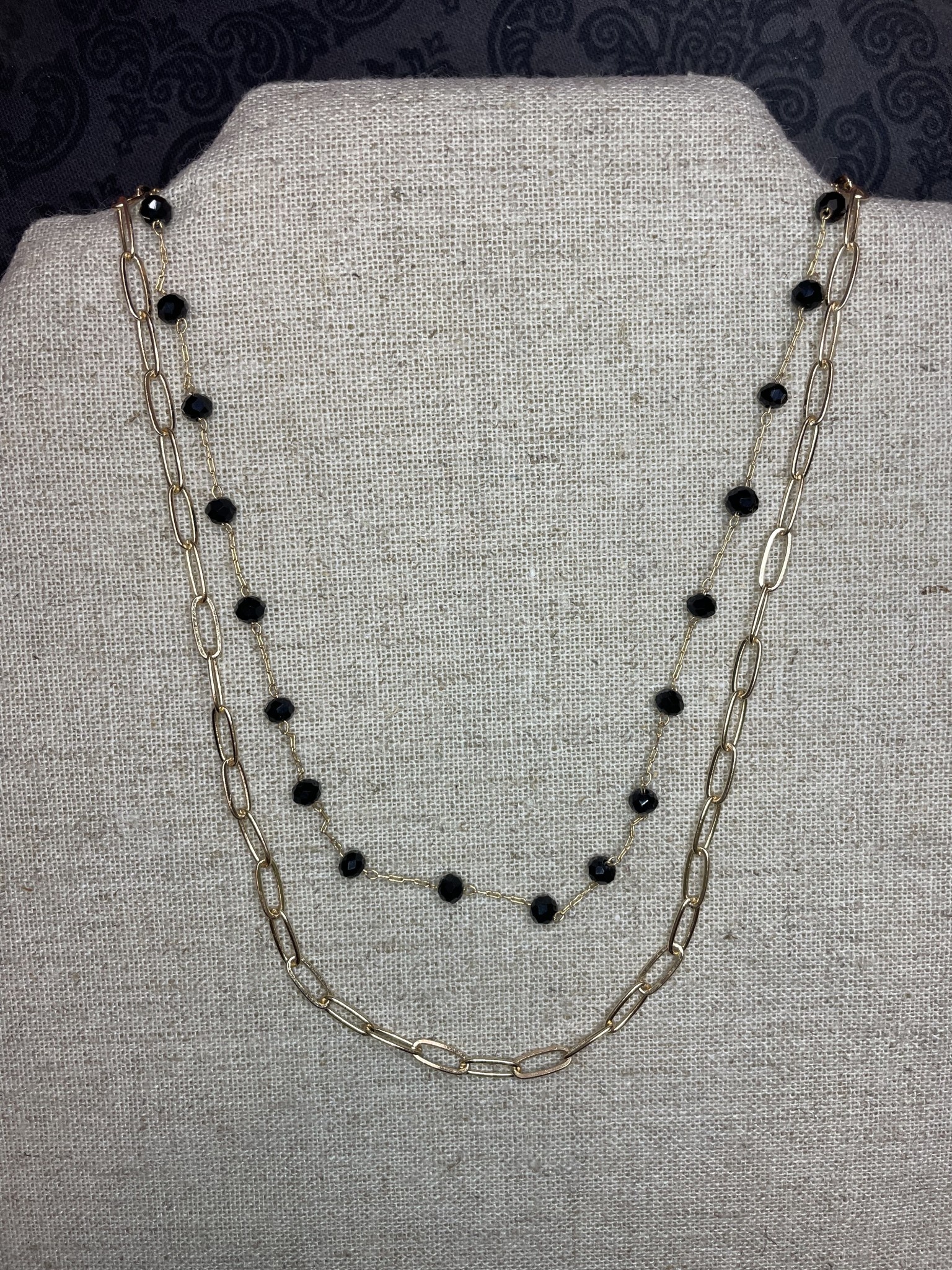 available at m. lynne designs Gold Paper Clip with Black Necklace