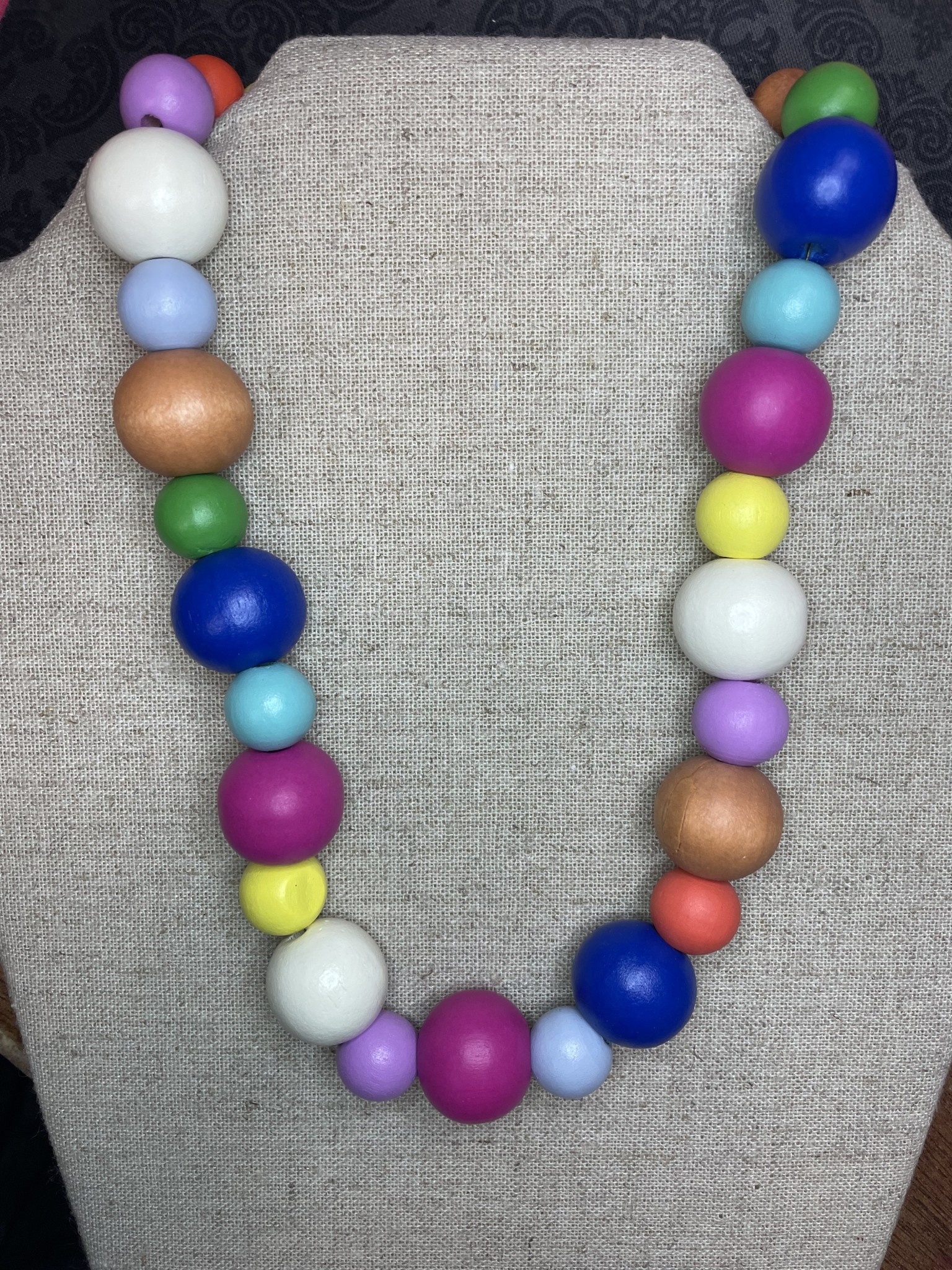 available at m. lynne designs Colorful Wooden Beads Necklace
