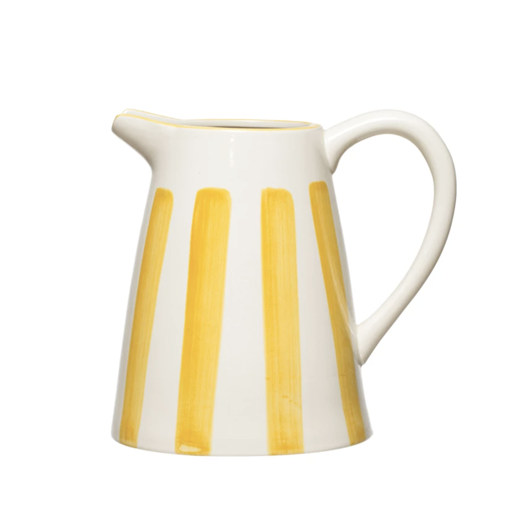 m. lynne designs yellow and white stoneware with stripes pitcher