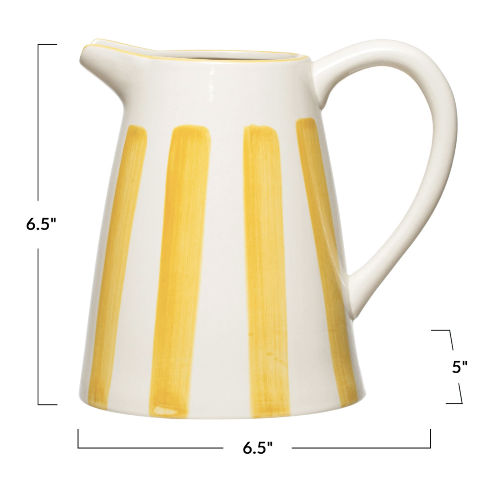 m. lynne designs yellow and white stoneware with stripes pitcher