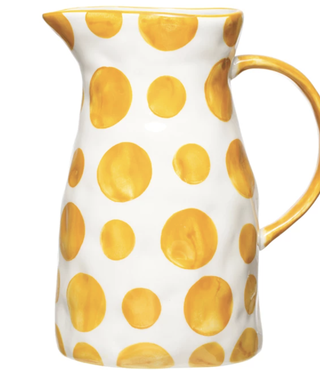available at m. lynne designs Stoneware Yellow and White Polka Dots Pitcher