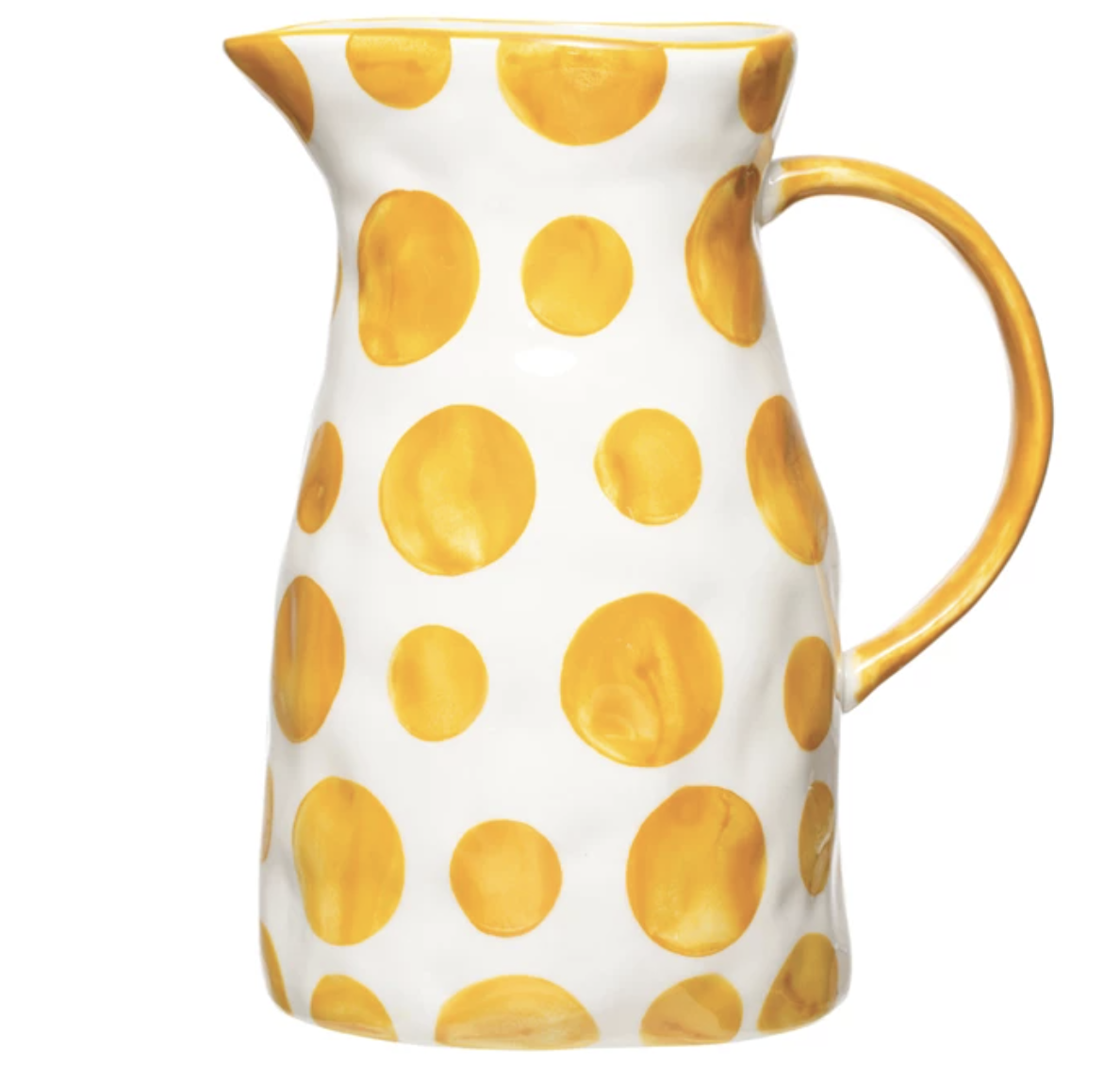 available at m. lynne designs Stoneware Yellow and White Polka Dots Pitcher