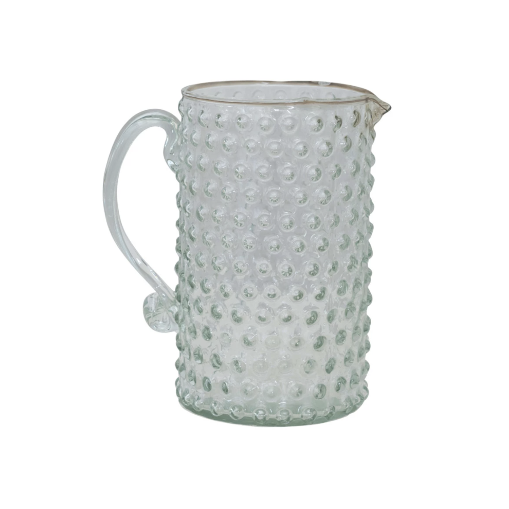 m. lynne designs hand-blown clear glass hobnail pitcher