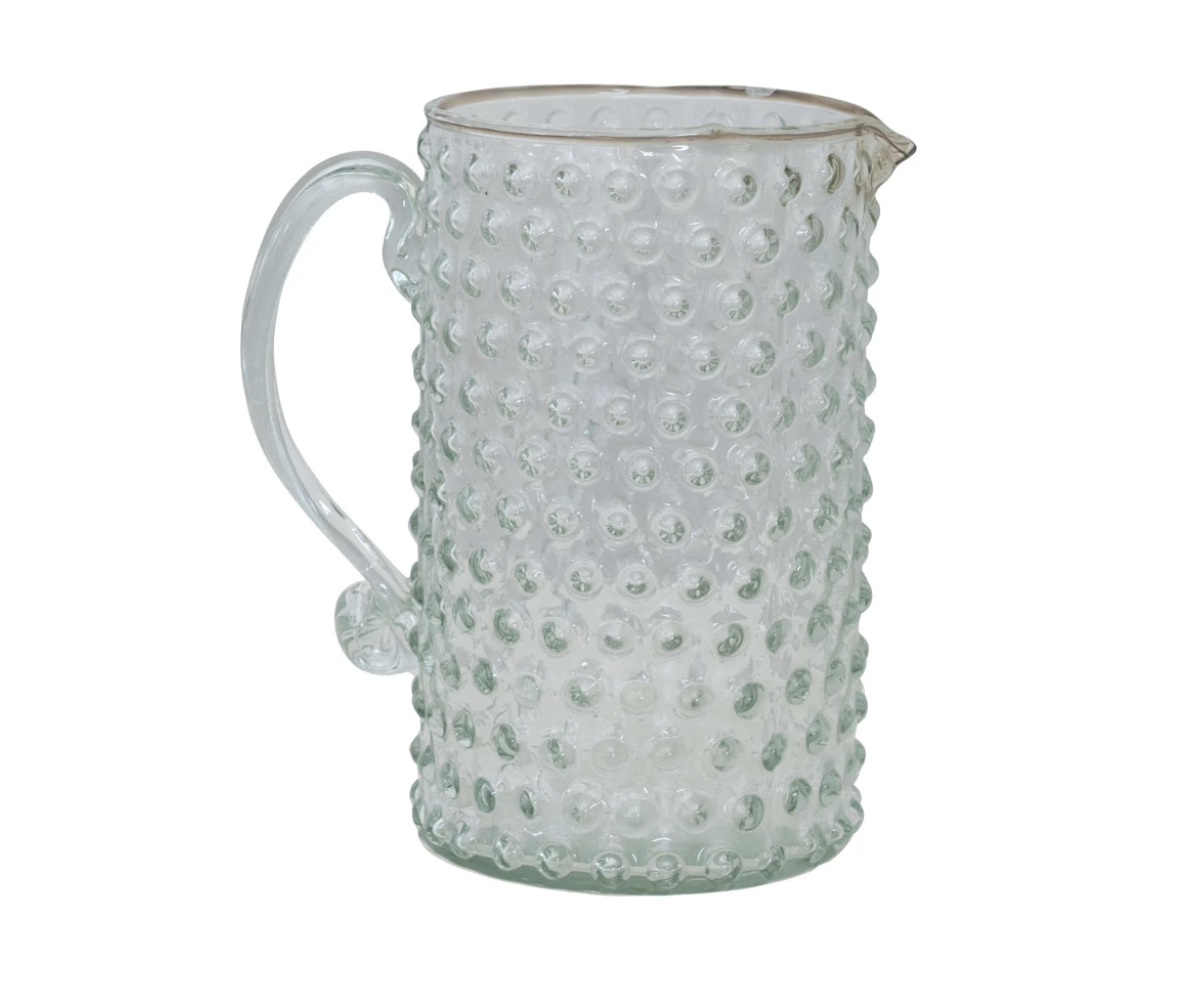 available at m. lynne designs Hand-Blown Clear Glass Hobnail Pitcher