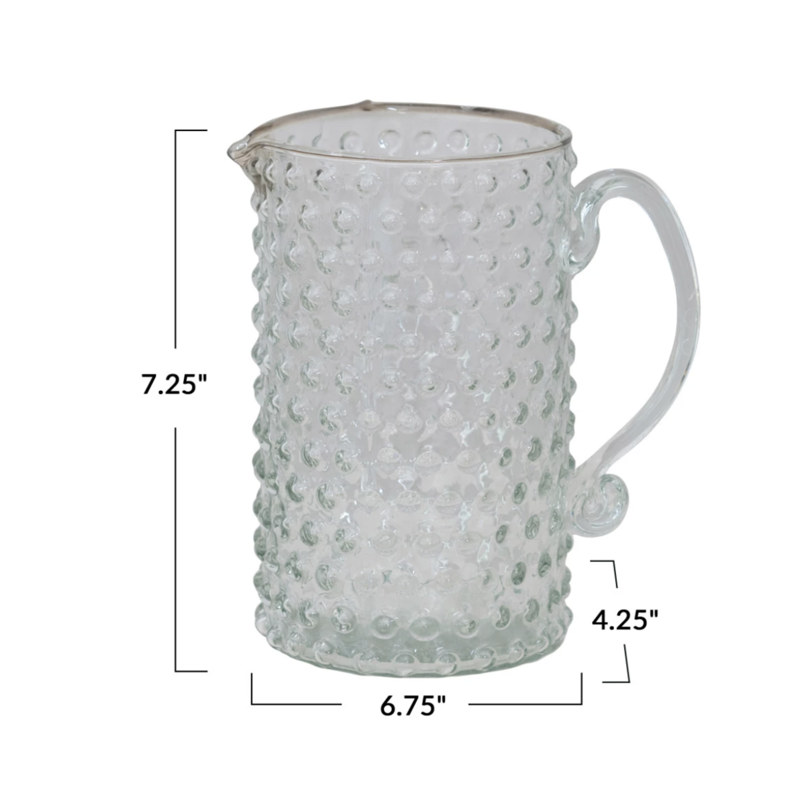 m. lynne designs hand-blown clear glass hobnail pitcher