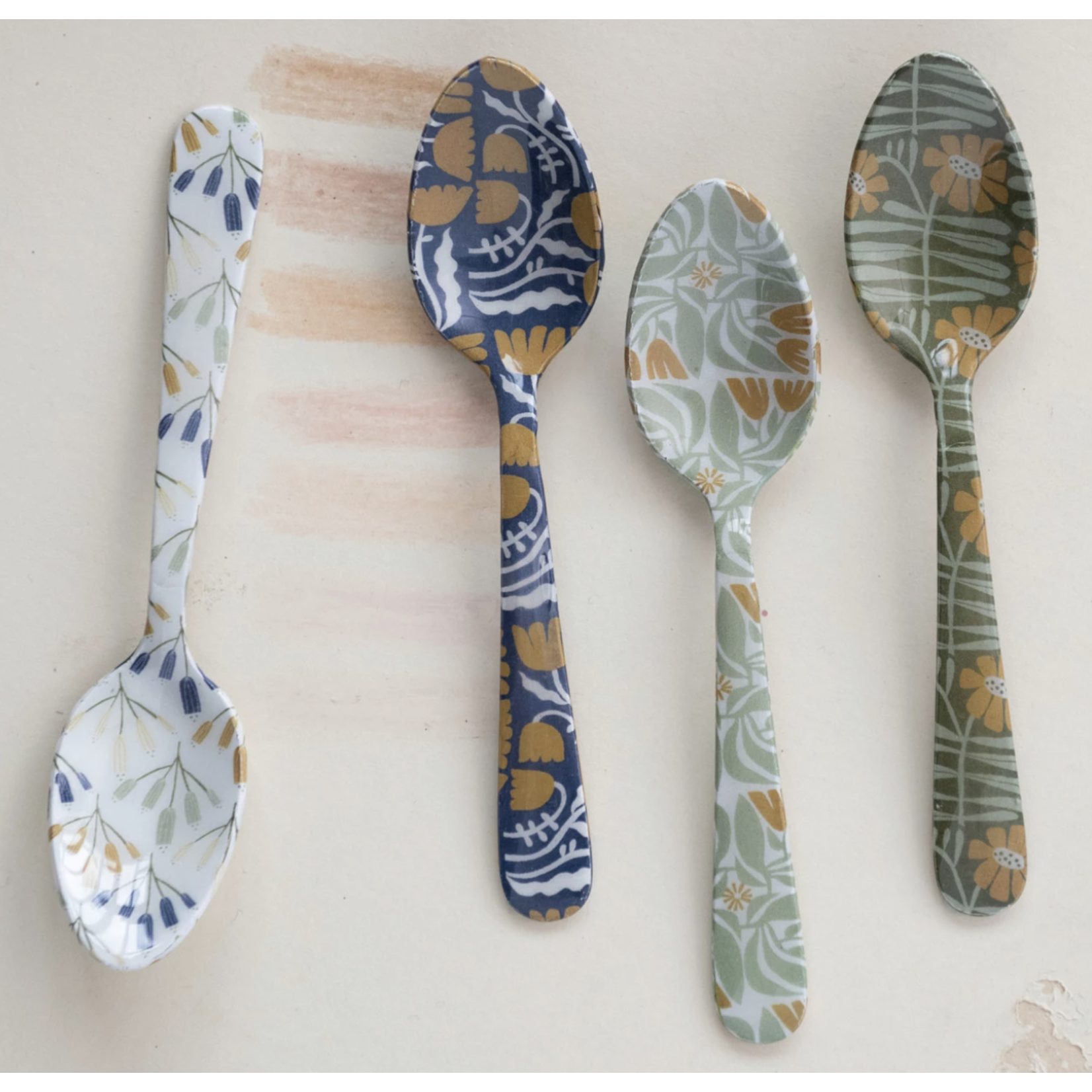 m. lynne designs enameled stainless steel spoon with flowers