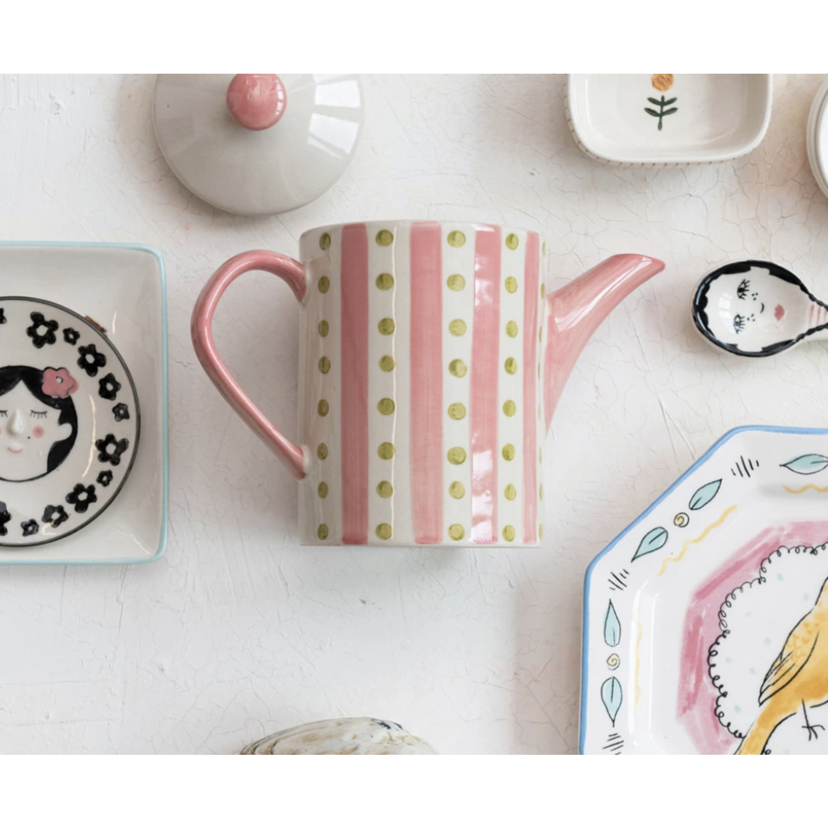 m. lynne designs pink & green pitcher